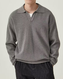 Textured Knit Polo Sweater